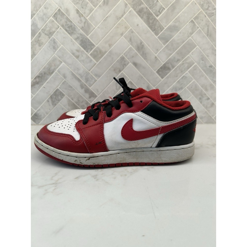 Nike Air Jordan 1 Low Reverse Black Toe Red White 553560-163 Kids Youth Size 4Y